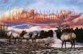 Gathering His Harem - elk oil painting on canvas